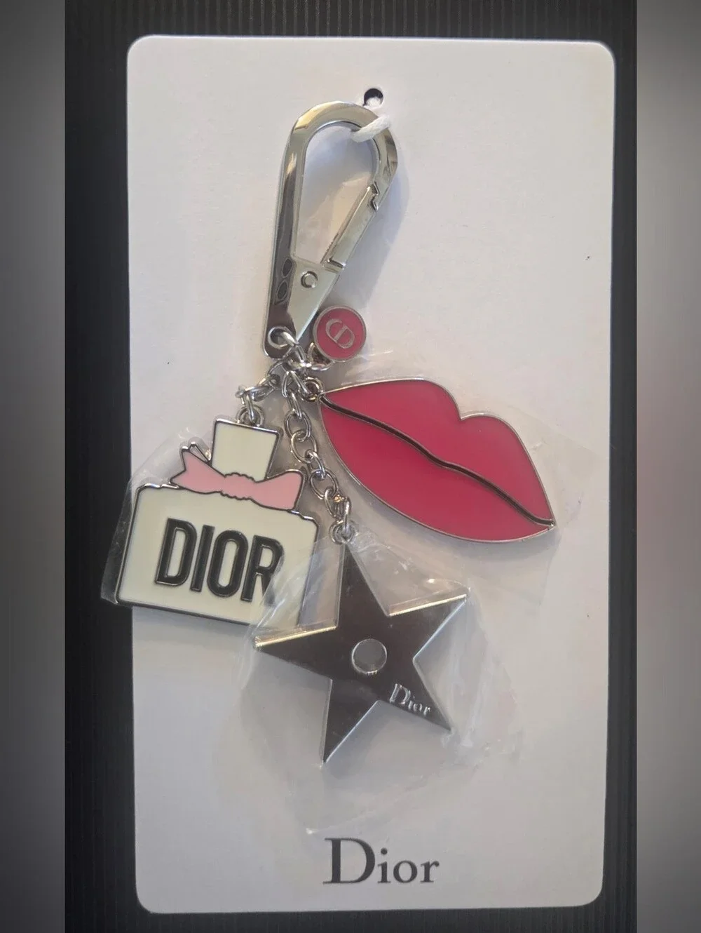 Dior Pink Quilted Leather Compact with Lip, Star & Dior Bag Charm Keychain